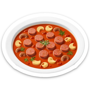 emoji of Rougail saucisse meal. Typical Reunion island meal. Sliced sausage in tomato soup with thym  sticker