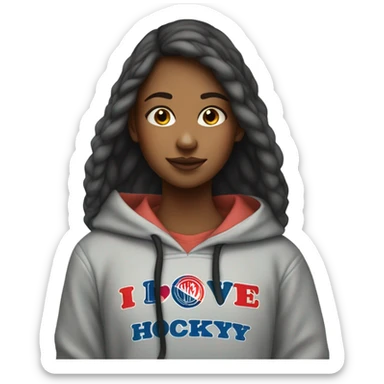 Realistic teen girl wearing a hoodie that says I love hockey dads sticker