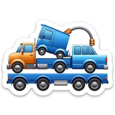 A car towed by a truck,the towed car is at right side and it’s tilt sticker