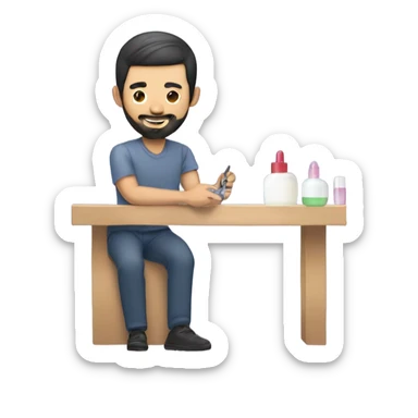 Asian beard guy doing nail polishing extension sticker