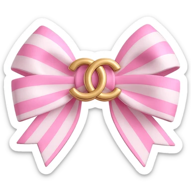 Change the bow to pink and white, keep the gold Chanel logo, luxurious, glossy, 3D emoji style. Remove the background. sticker