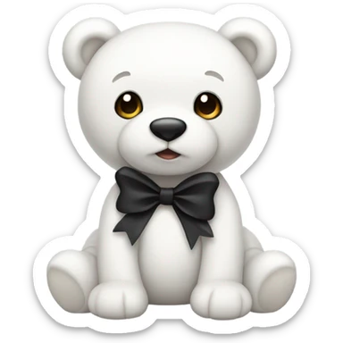 Cute white teddy bear with black bow sticker