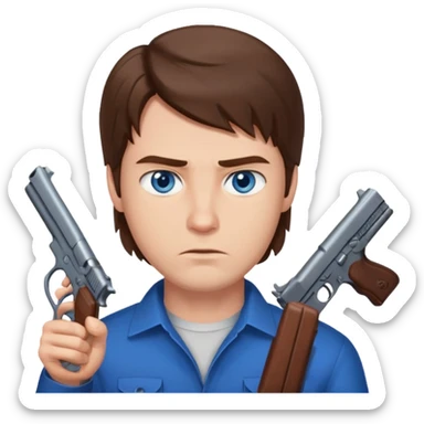 guy w medium long brown hair and blue eyes with gun to head sticker