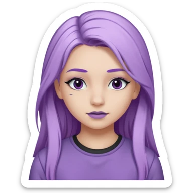 Девушка белокожая на беговой дорожке, с длинными светло-лиловыми волосами, в лиловом топе, в серых спортивных штанах, с черными ресницами sticker