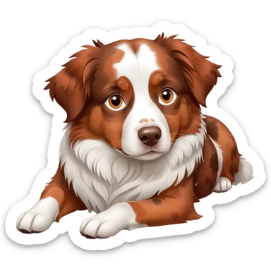Red merle Australian Shepherd dog laying down, copper and white spotted coat, relaxed pose sticker