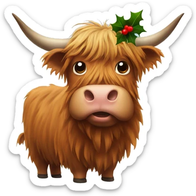 Highland cow with Christmas hat sticker