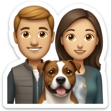 man and Chinese lady with brown Staffordshire terrier dog sticker