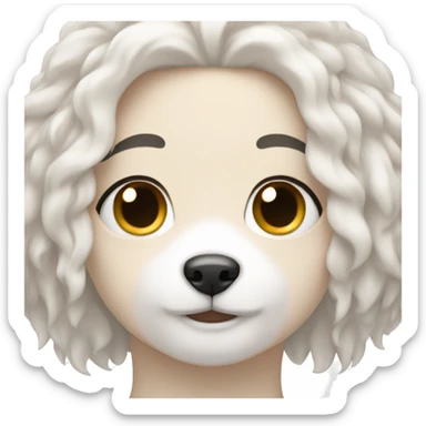 White girl with black long hair and small white fluffy dog sticker