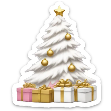 White christmas tree with pink and gold decor with white and gold presents sitting under it sticker