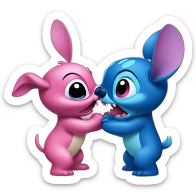 Blue and pink Stich kiss from lilo and stich sticker