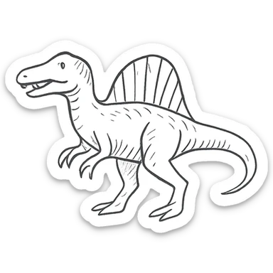 hand-drawn sketch style spinosaurus dinosaur, detailed line art sticker