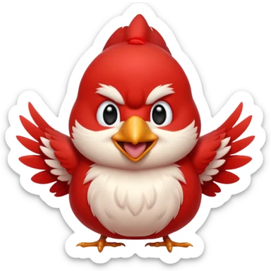 Chibi red male cardinal laughing with eyes closed and beak wide open, soft glowing cheeks, cozy cartoon emoji. sticker