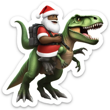 T-Rex wearing a bullet proof vest and Santa hat riding a human  sticker