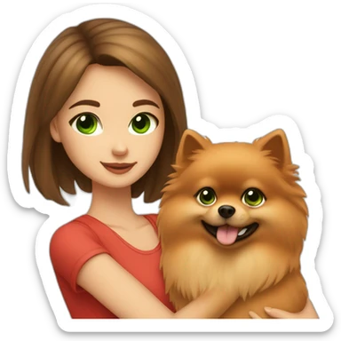 light-skinned-girl-with-green-eyes-petting-red-pomeranian sticker
