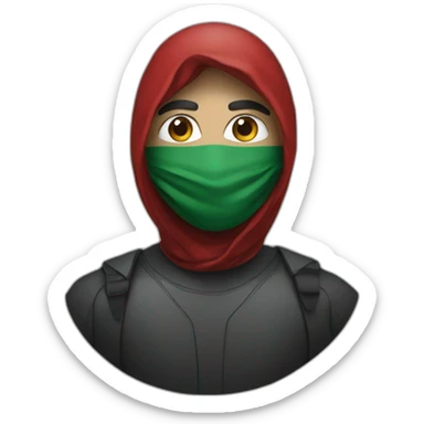 A man wearing a mask with the Palestinian flag on the mask sticker