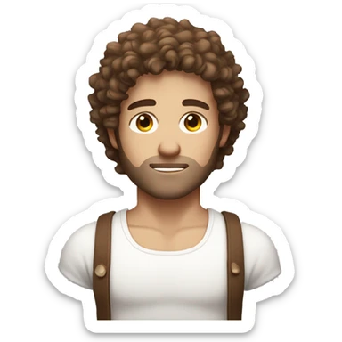  A white toned skinned masculine guy with white tank on and brown curly hair and sleepy eyes sticker