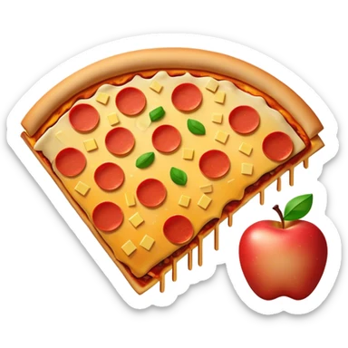 Clash of Clans aesthetic: Cinematic Playful Pixel 3D Food (Pizza, Burger, Apple) Portrait Emoji, rendered in a 3D vector-style similar to standard emojis with minimal shading and bold, simplified shapes. A compact, distinct form with signature details, softly glowing with a pixelated adventure charm. Simplified yet unmistakably iconic, highly detailed and consistent, glowing with a soft radiance and high shine. Stylized with a touch of classic pixel-art charm and a soft glowing outline, capturing the essence of a beloved gaming relic with a friendly, playful manner! sticker