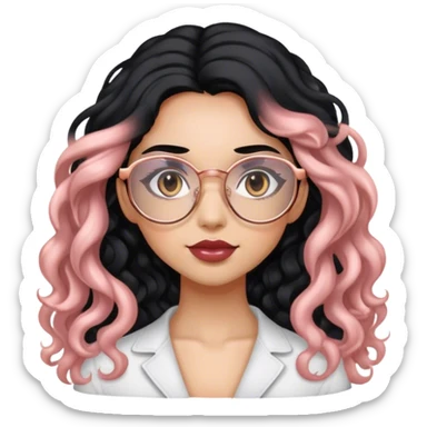Girl with long wavy-curly black hair and rose gold glasses sticker