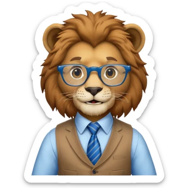 a lion wearing glasses in vest and have blue tie sticker