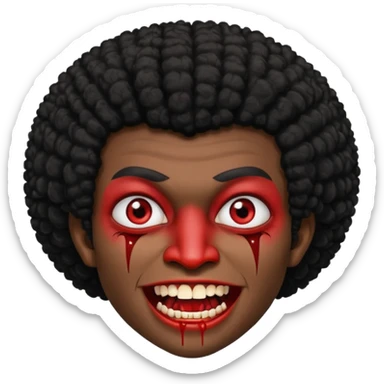 black skinned person with black hair afro with vampire teeth with cuts on their face sticker