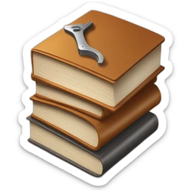 isometric thick BOOK with picture of wood, welder, leather, tools sticker