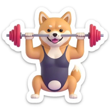 shiba inu at gym doing barebells sticker