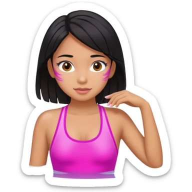 Hawaiian girl with black hair with pink highlights and a swimsuit sticker