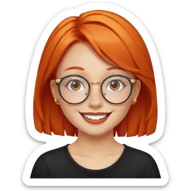 A girl with orange red hair glasses and gold nose ring sticker