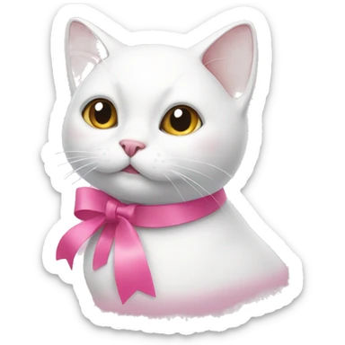 Make a white cat with a pink ribbon around its neck sticker