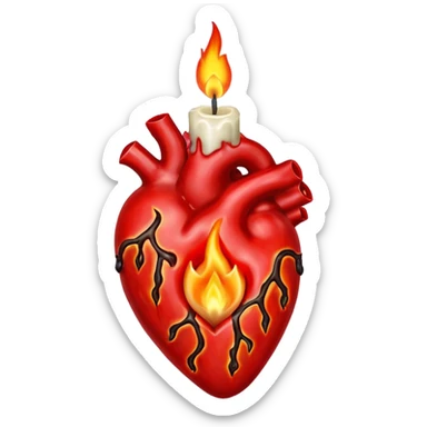 Anatomical heart in the form of a burning candle sticker