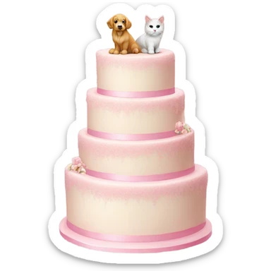 pink wedding cake with a golden retriever and fluffy white cat figures on top  sticker