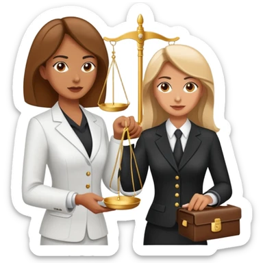 female notary with justice scale helping another woman sticker