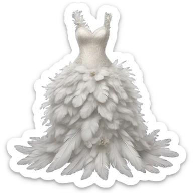 Hyper Realistic ornate Wedding dress displays  with feathers  sticker