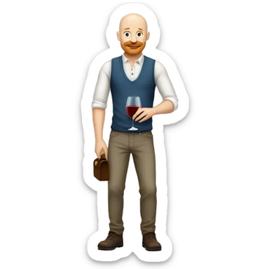bald man with ginger moustache casual outfit with a glass of wine sticker