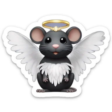 black rat with white feather angel wings and halo sticker