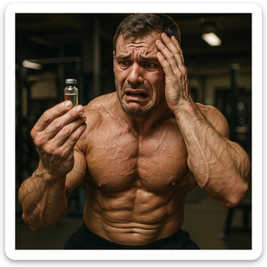  bodybuilder che si fa prendere dalla paura e fa cavolate, come una fiala ogni 2 settimane finisce che sopprimi comunque l'HPT ma senza alcun risultato visibile, iperealistica  sticker