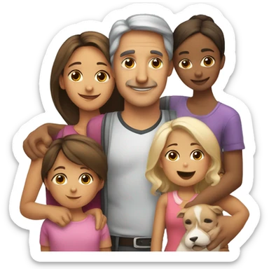 papa, mama, niña, niña, un bebe y una mascota sticker