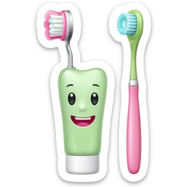 light green and pink floral toothbrush and toothpaste sticker