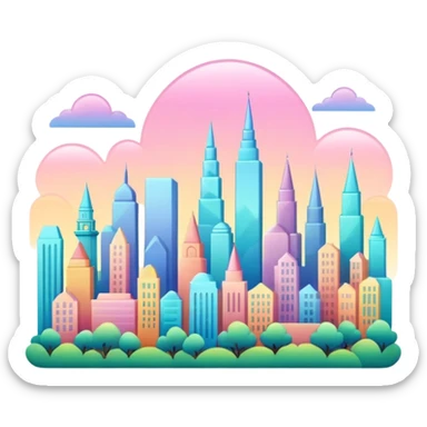 Magical colorful shiny smooth glossy pastel city  sticker