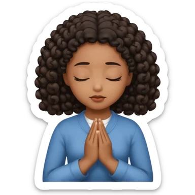 brown girl praying curls black hair and eyes closed sticker