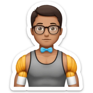 Male core muscles white dark brown hair round glasses sticker