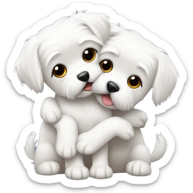 Maltese dogs hugging each other  sticker