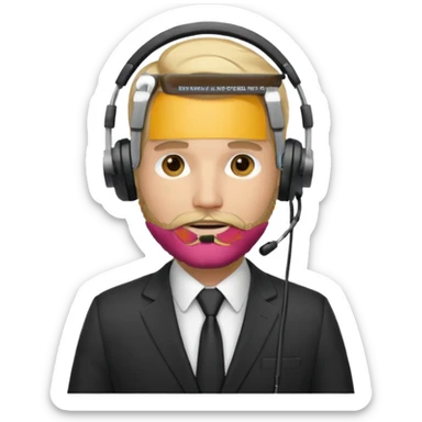 a sales agent with headphones and beard blonde hair sticker