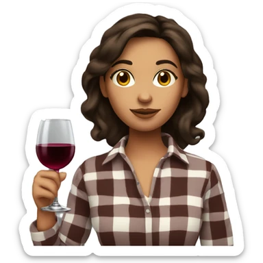 A brunette in a plaid and with a glass of wine sticker