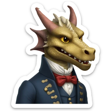 dragon with dog head in a 18 century british style suit sticker