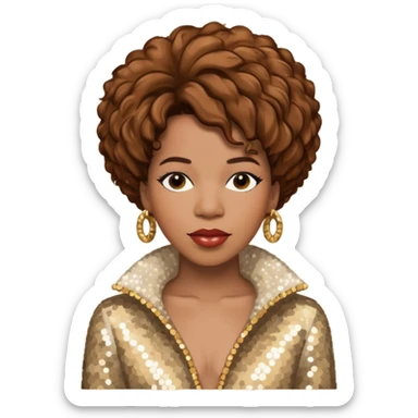 Macy Gray with brown hair, ivory sequin outfit sticker