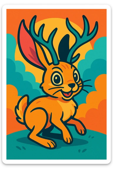 jackalope, vibrant cartoon style sticker