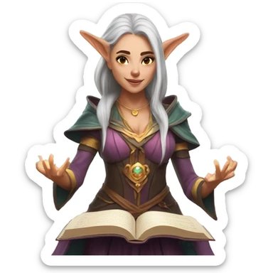 D&D female noble wizard elf casting a spell  sticker