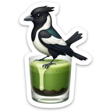 Magpie with iced matcha  sticker