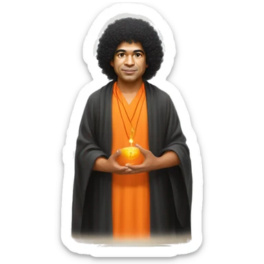 Sathya sai baba black hair with orange robe with blessing with hands sticker